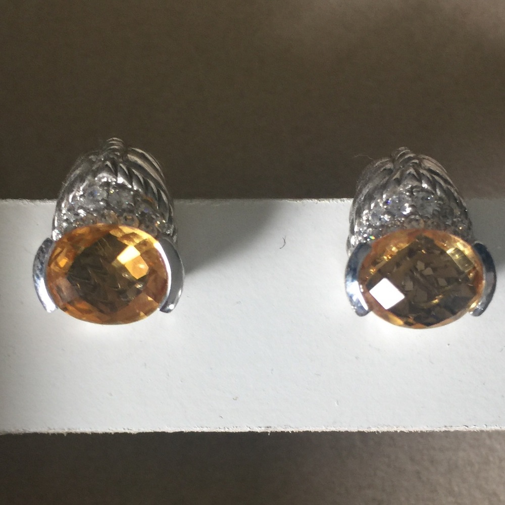 Judith Ripka 925 Genuine Citrine Stud Earrings